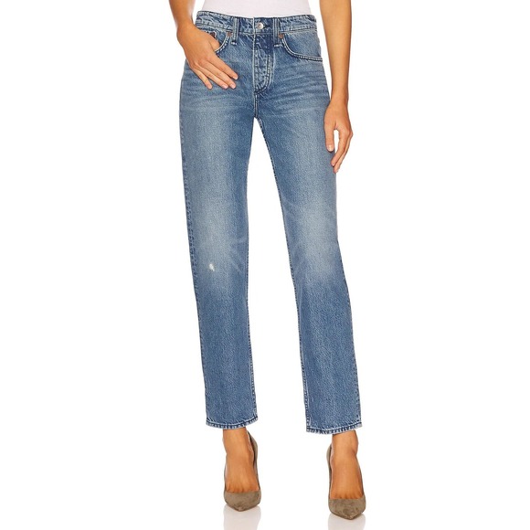 rag & bone Denim - Rag & Bone Rosa Mid-Rise Boyfriend Jeans in Malibu Blue Denim Button Fly Size 34